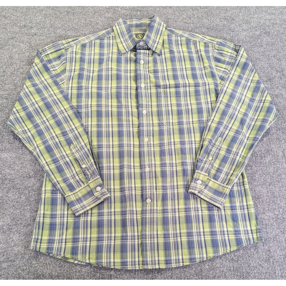 Aigle Vintage Mens Plaid Button Down Shirt Green Blue Cotton Long Sleeve Size M
